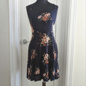 Navy Blue Floral Mini Dress